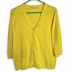 Reitmans 100 Cotton Bright Yellow V-Neck Button Cardigan XL